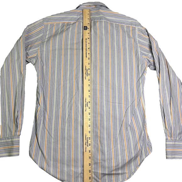 Zara Man Button Up Shirt Mens Medium Blue Orange 100% Cotton Striped Fall Formal - Picture 5 of 7